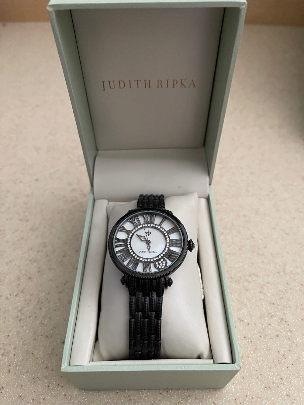 Judith Ripka Black and Silver Women's Bracelet Watch Avg size NIB never worn